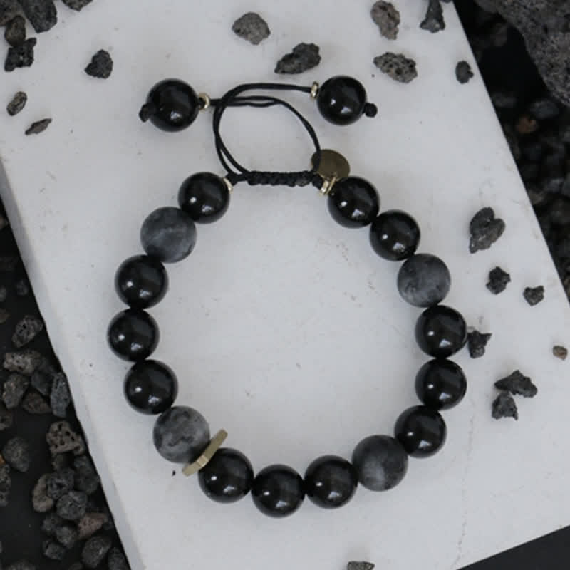 Buddha Stones Zwarte obsidiaan, zwarte glittersteen, Armband - image 11