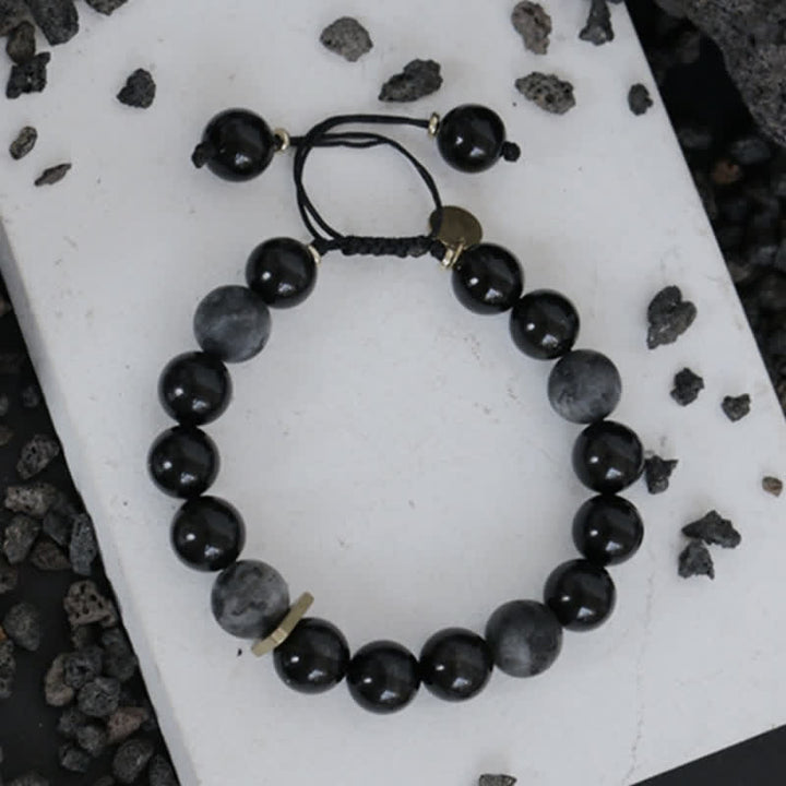 Buddha Stones Zwarte obsidiaan, zwarte glittersteen, Armband - image 11