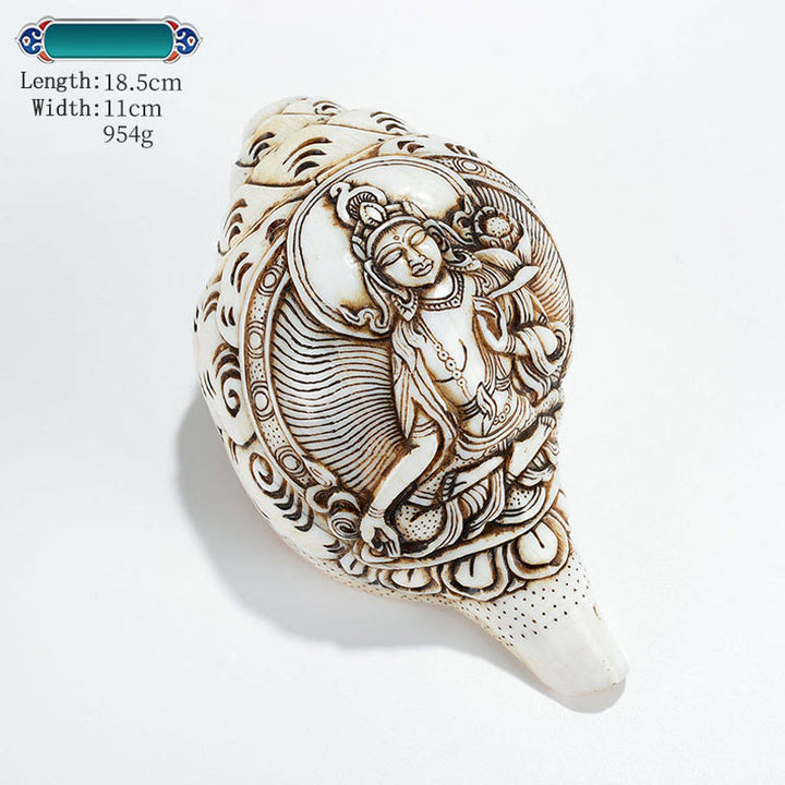 Tibetaanse handgemaakte gegraveerde Shankha Boeddha Avalokitesvara Conch Shell rijkdom decoratie - Witte Tara 18,5*11 cm - image 27