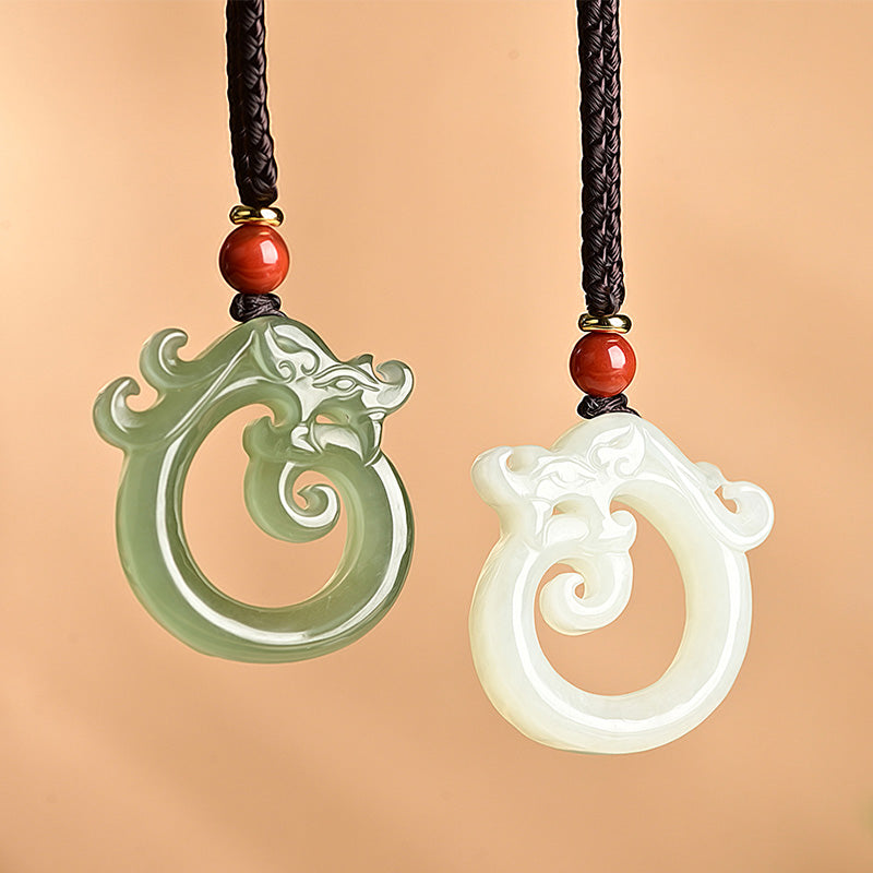 Buddha Stones Witte jade cyaan jade draak Ketting hanger - Cyaan jade &amp; witte jade - image 0