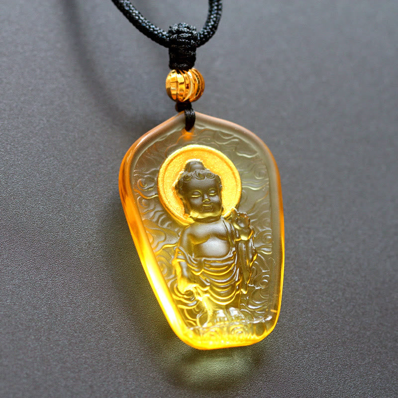 Buddha Stones Tibetaanse Boeddha Liuli Kristal Sereniteit Ketting - Geel Boeddha-licht - image 5