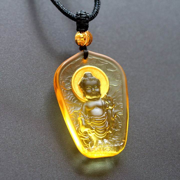 Buddha Stones Tibetaanse Boeddha Liuli Kristal Sereniteit Ketting - Geel Boeddha-licht - image 5