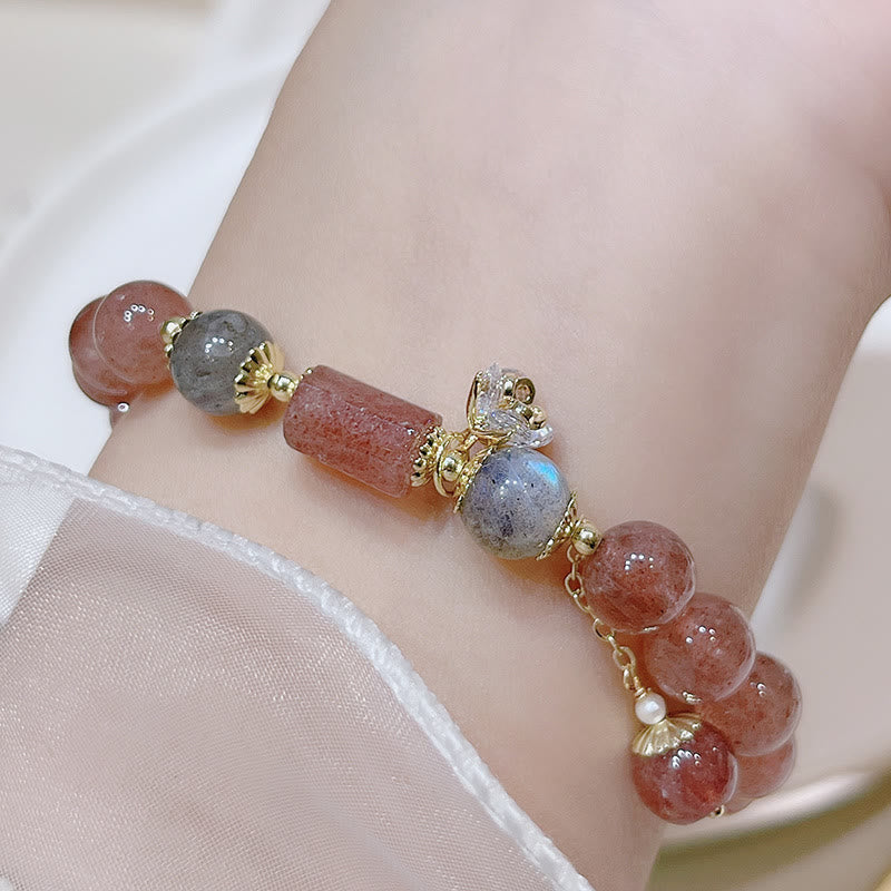 Buddha Stones Natuurlijke aardbeikwarts maansteen Armband - image 4