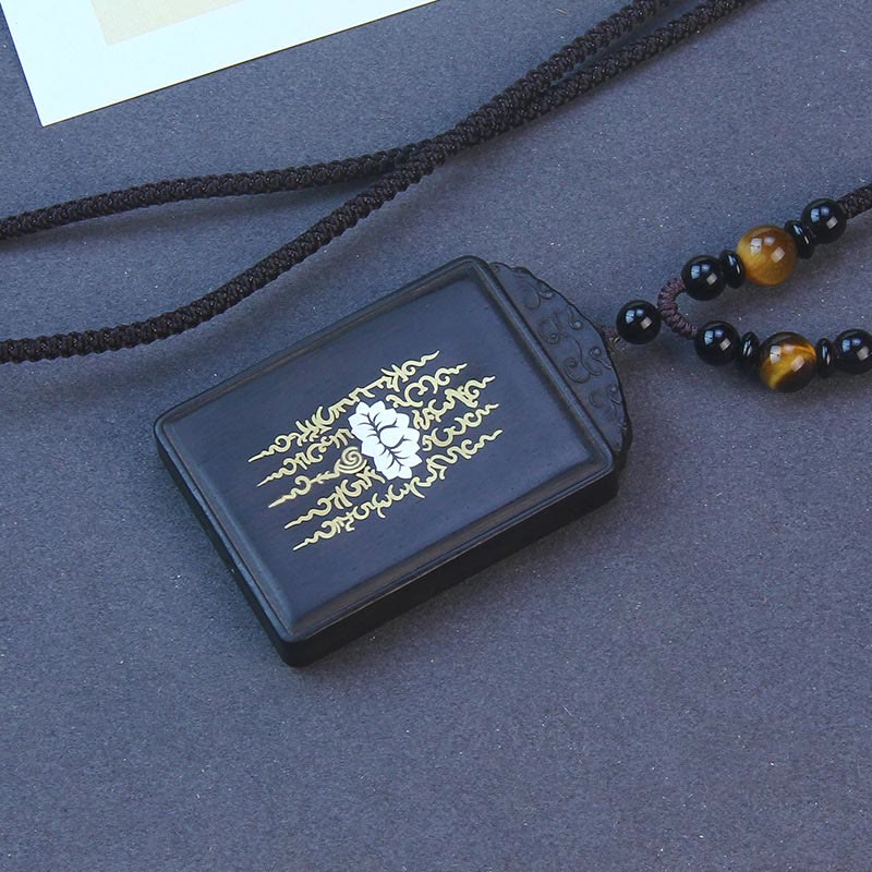 Buddha Stones Ketting van 999 sterling zilver met ingelegde lotusbloem van ebbenhout, in de stijl van een kalmerend symbool. - Ebbenhout 6*4*1cm - image 0