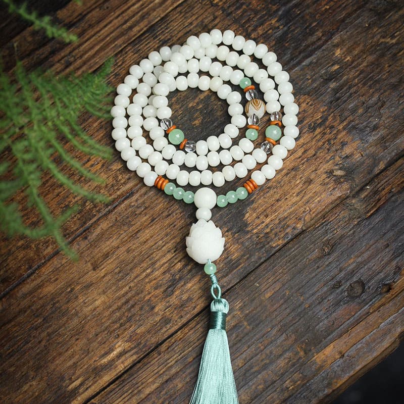 Buddha Stones Witte Bodhizaad Mala met 108 kralen, Armband - image 1