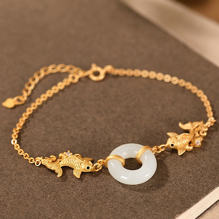 Buddha Stones Witte jade Armband met koi-vis als symbool van voorspoed - image 7