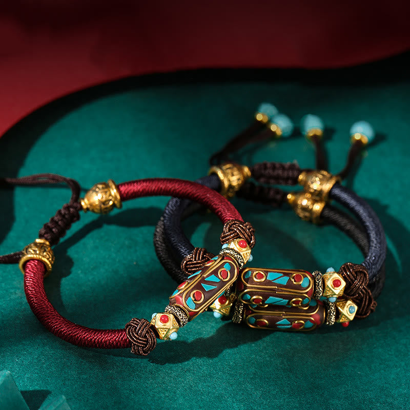 Buddha Stones Handgemaakte Tibetaanse turquoise Om Mani Padme Hum Kracht gevlochten Armband - image 1