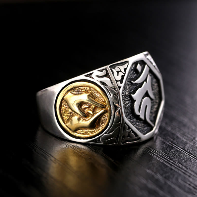 Buddha Stones Verstelbare Ring van 925 sterling zilver met gegraveerd Sanskriet-motief ter bescherming. - image 6