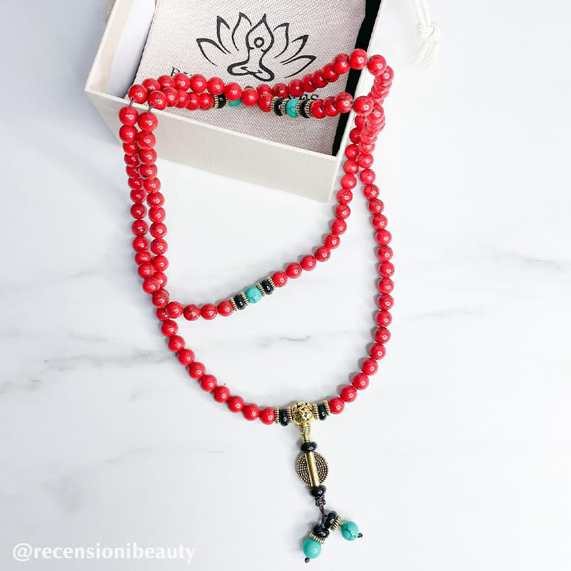 Buddha Stones Tibetaanse Mala geluksketting / Ketting met rode turkoois - image 10