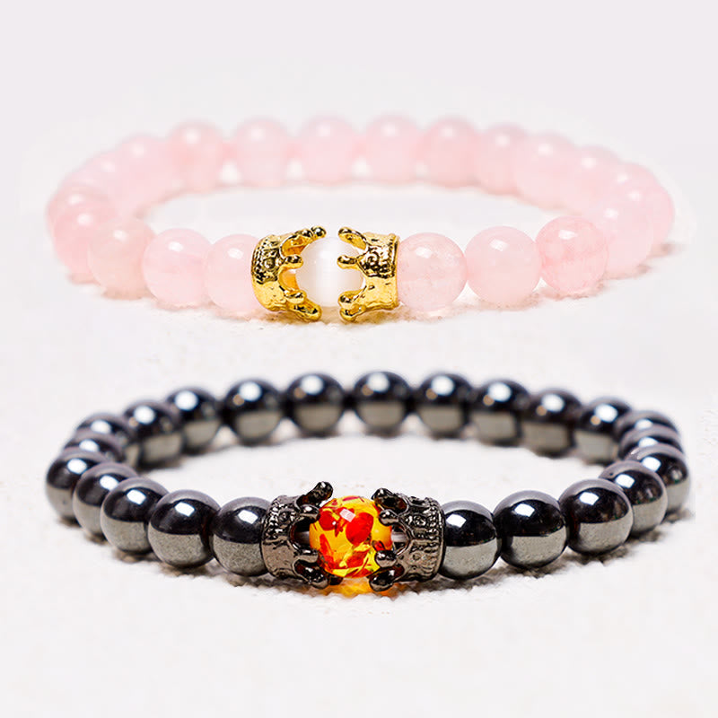 Buddha Stones Armband voor stellen met helende energiekralen in de vorm van een konings- en koninginnenkroon van natuursteen. - image 0