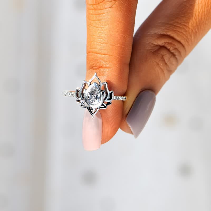 Buddha Stones Sterling zilveren lotus zirkoon zegenende Ring - image 6