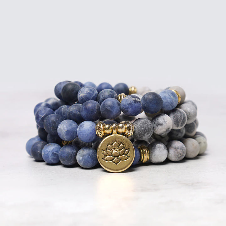 Buddha Stones 108 natuurstenen Mala kralen lotus hanger Armband - image 0