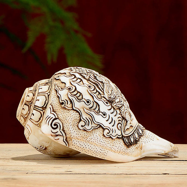 Tibetaanse handgemaakte gegraveerde Shankha Boeddha Avalokitesvara Conch Shell rijkdom decoratie - image 4