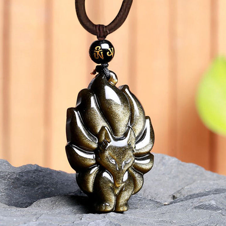 Buddha Stones Natuurlijke regenboogobsidiaan met gouden glans, obsidiaan hanger met Ketting - image 8