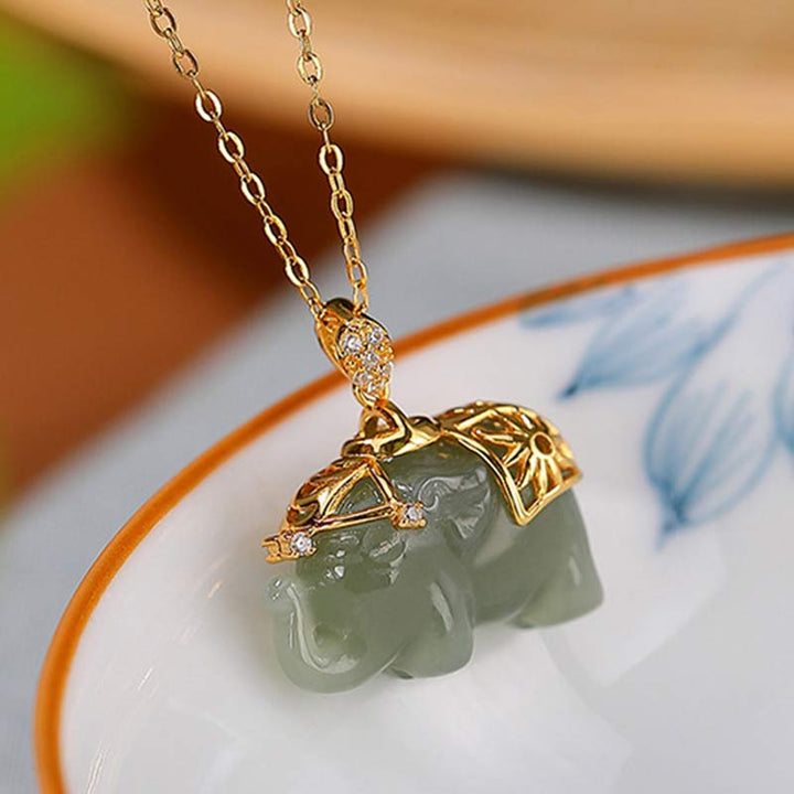 Buddha Stones Ketting met jade olifantje, symbool voor geluk en zegen. - image 5