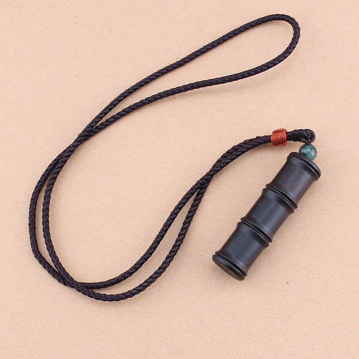 Buddha Stones Ebbenhouten Ghau-gebedsdoos met bamboepatroon, Ketting - image 1