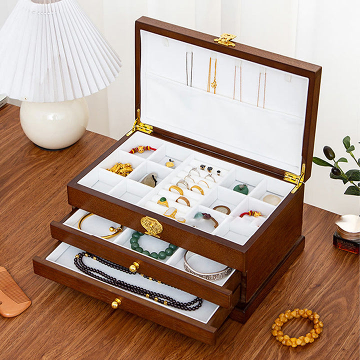 Buddha Stones Retro houten sieradendoos met drie lagen . - image 15