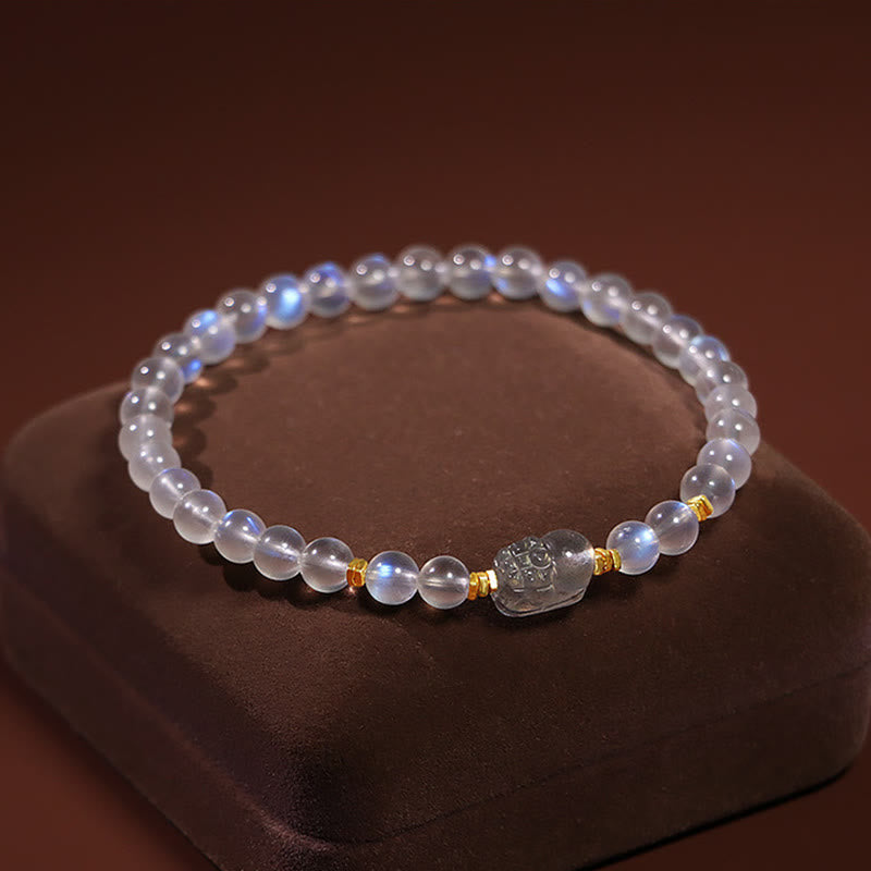 Buddha Stones 925 Sterling Zilveren Verguld Gouden Natuurlijke Maansteen PiXiu Helende Armband - image 1