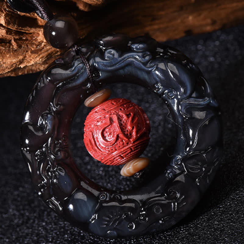 Buddha Stones Feng Shui Natuurlijke Regenboog Obsidiaan PiXiu Cinnaber Genezende Ketting - image 5