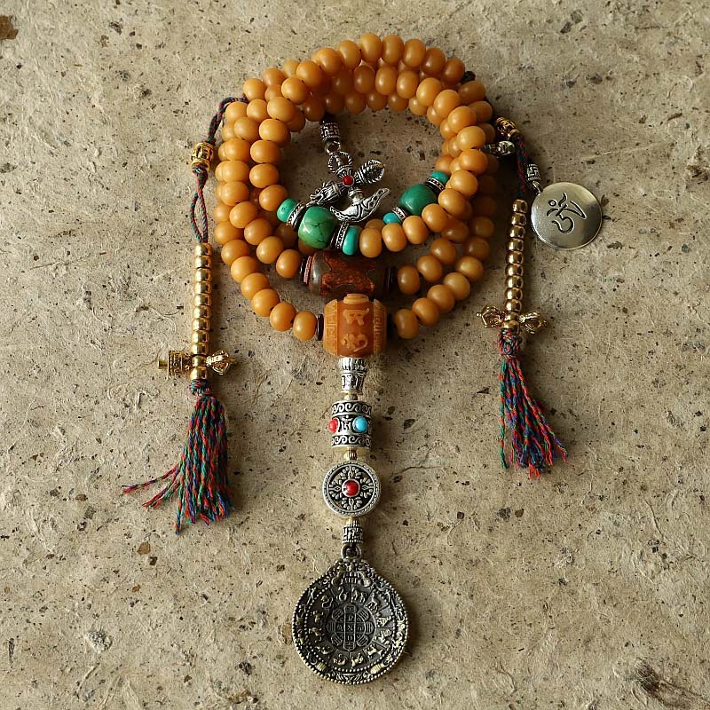 Buddha Stones Tibetaanse Mala met 108 kralen, Bodhizaad, Bagua, Vajra, Armband - Bodhi zaad- en ronde kralen - 11 mm - image 0