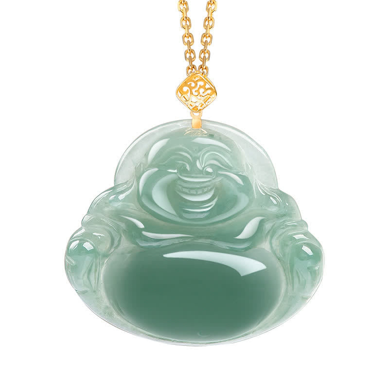 Buddha Stones Laughing Buddha Ketting van natuurlijke jade, symbool voor voorspoed en overvloed. - Goud - image 2