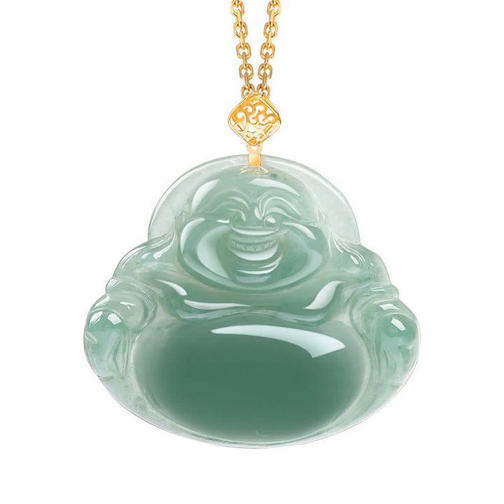 Buddha Stones Laughing Buddha Ketting van natuurlijke jade, symbool voor voorspoed en overvloed. - Goud - image 2