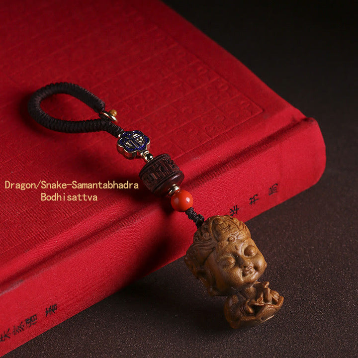 Chinese dierenriem geboorte Boeddha groene sandelhout Om Mani Padme Hum vrede sleutelhanger - Draak/Slang-Samantabhadra Bodhisattva - image 13