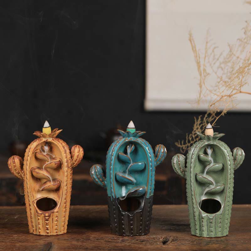 Buddha Stones Cactus Keramische Genezende Rookfontein Wierook met Terugstroom - image 9