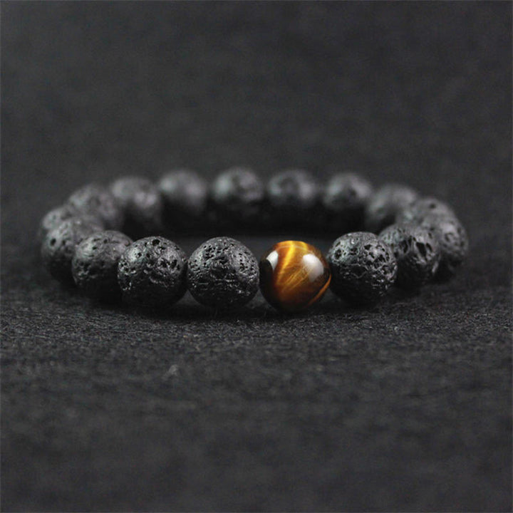 Buddha Stones Lavasteen Tijgeroog Steen Armband - image 0