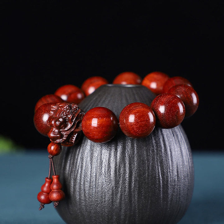 Buddha Stones Rozenhout, groene sandelhout, kleine bladeren, rode sandelhout, draak, gesneden Armband - image 11