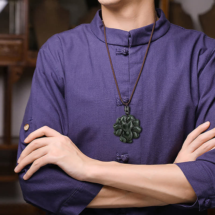 Hetian Cyan Jade Negenstaartvos Ketting met hanger - image 2
