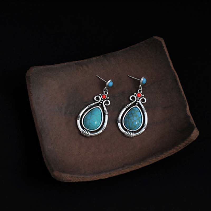 Tibetaanse vintage turquoise waterdruppel oorbellen met Oorbellen - image 3
