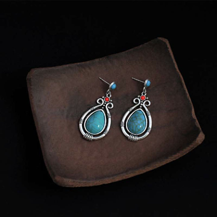 Tibetaanse vintage turquoise waterdruppel oorbellen met Oorbellen - image 3