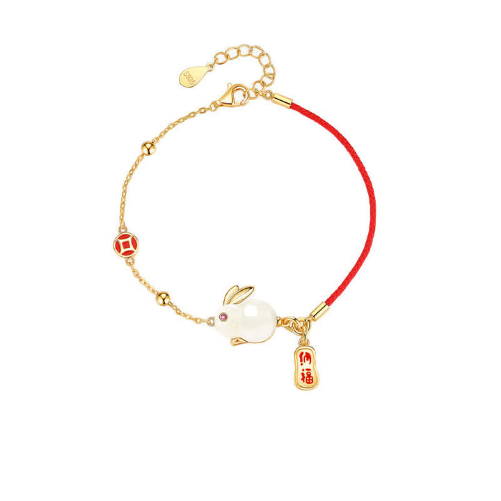Buddha Stones Jaar van het Konijn Witte Jade Geluk Rode Koord Ketting Armband - image 9