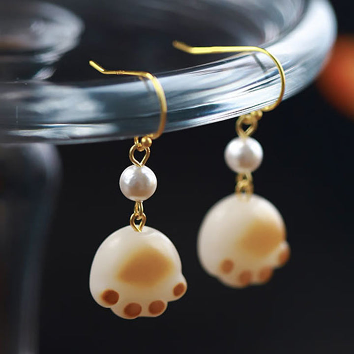 Buddha Stones Bodhi Seed Lovely Cat Paw Claw Peace Dangle Drop Oorbellen - image 1