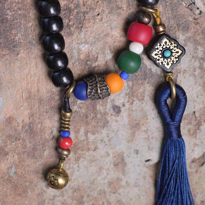 Buddha Stones 108 kralen Mala van ebbenhout, dzi-kralen, koperen Armband met kwastje - image 9