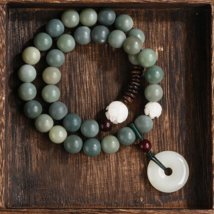 Buddha Stones Cyaan Bodhizaad Lotus Jade Vredesgesp Wijsheid Dubbele Armband - image 8