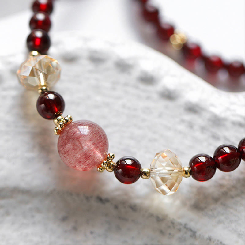 Buddha Stones 14K vergulde Armband met natuurlijke granaat en aardbeikwarts, dubbele wikkelconstructie - image 8