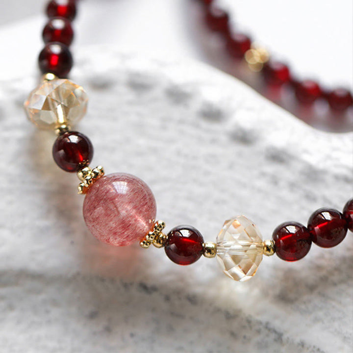 Buddha Stones 14K vergulde Armband met natuurlijke granaat en aardbeikwarts, dubbele wikkelconstructie - image 8