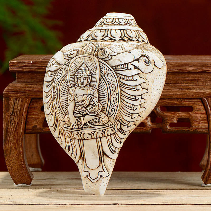 Tibetaanse handgemaakte gegraveerde Shankha Boeddha Avalokitesvara Conch Shell rijkdom decoratie - image 0
