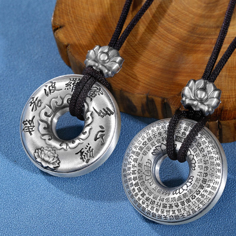 Buddha Stones Ketting met hartvormige Sutra lotus vredesgesp van 999 sterling zilver - image 1