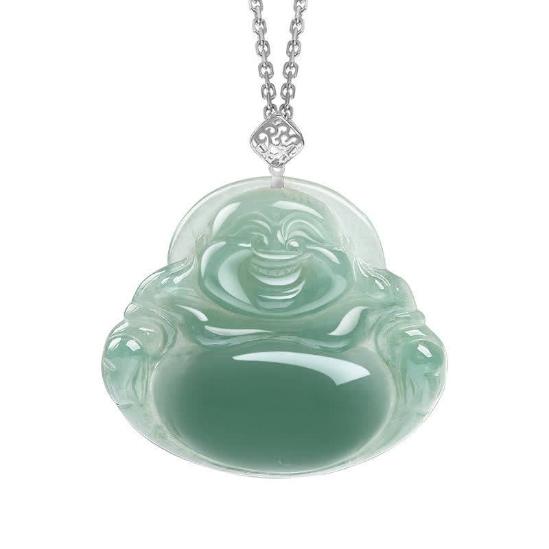 Buddha Stones Laughing Buddha Ketting van natuurlijke jade, symbool voor voorspoed en overvloed. - Zilver - image 4