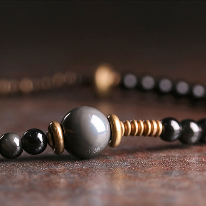 Buddha Stones Regenboog Obsidiaan Ebbenhout Koper Positieve Meerlaagse Armband - image 6