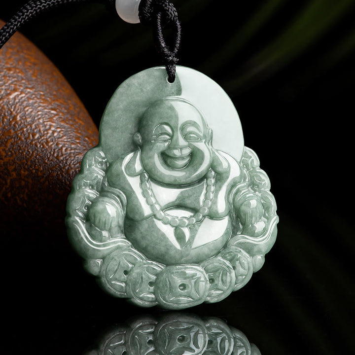 Buddha Stones Lachende Boeddha kettinghanger van natuurlijke jade en koper met Ketting voor overvloed - image 1