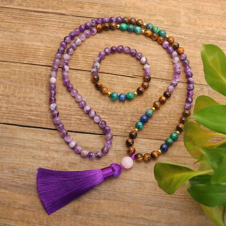 Buddha Stones Tibetaanse amethist zuiverende Armband Mala set - Set - image 0