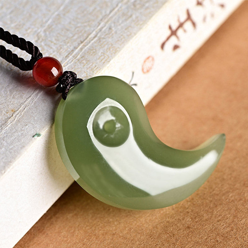 Buddha Stones Yin Yang witte jade cyaan jade beschermingsketting met Ketting - Cyaan Jade - image 1
