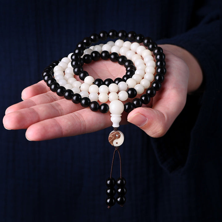 Buddha Stones Ebbenhouten YinYang Ketting Mala - image 0