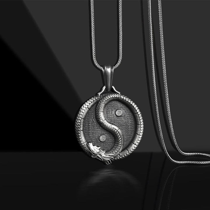 Buddha Stones Ketting van puur tin met Yin Yang draak-gelukssymbool. - Hanger &amp; Keel-ketting - image 0