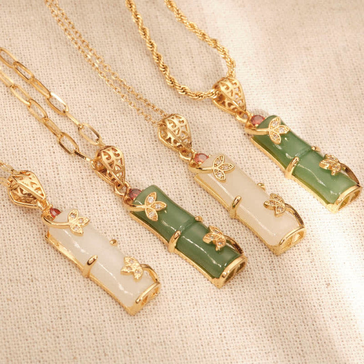 Buddha Stones Witte jade, cyaan jade, bamboe geluks- en Ketting - image 0