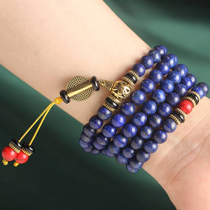 Buddha Stones Tibetaanse Mala Lapis Lazuli Lazuriet positieve Armband - image 9